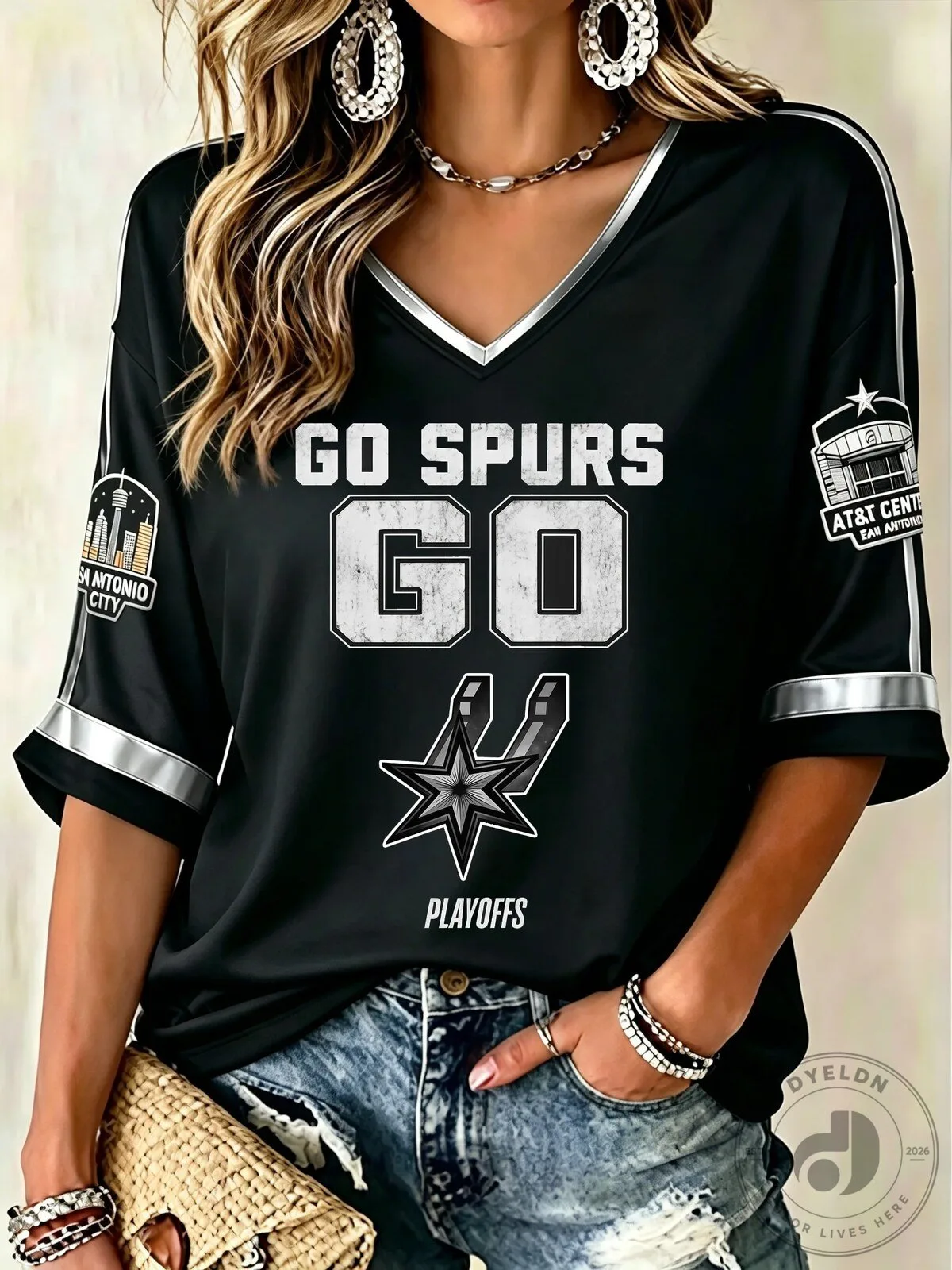 San Antonio Spurs Basketball Fan Shirt, Women's Classic V-Neck Short Sleeve T-Shirt