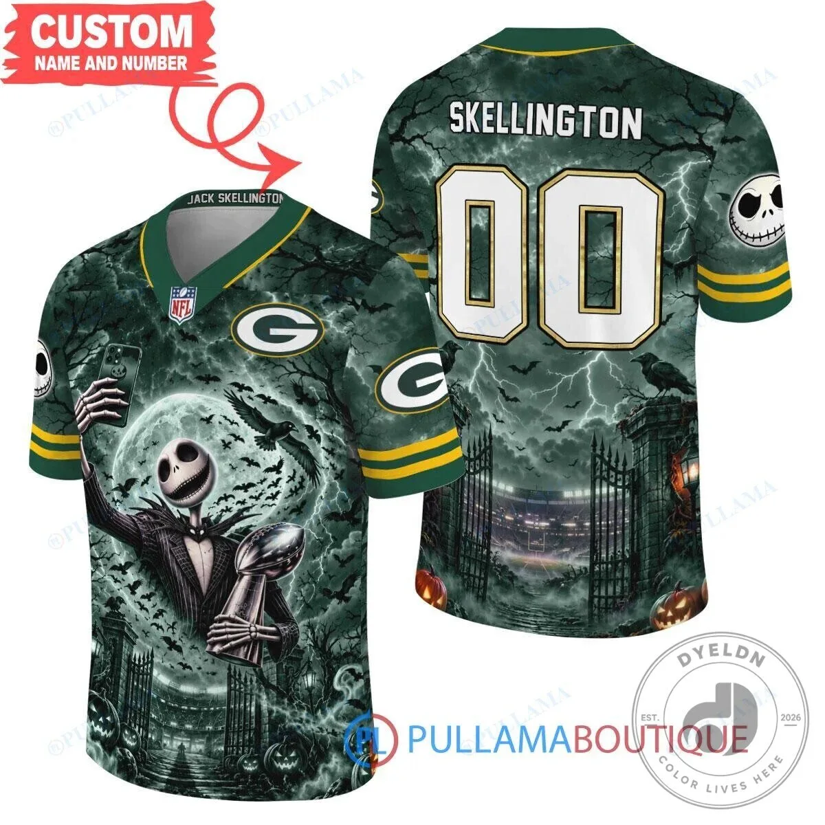 Green Bay Packers Jack Skellington Super Bowl Football Jersey