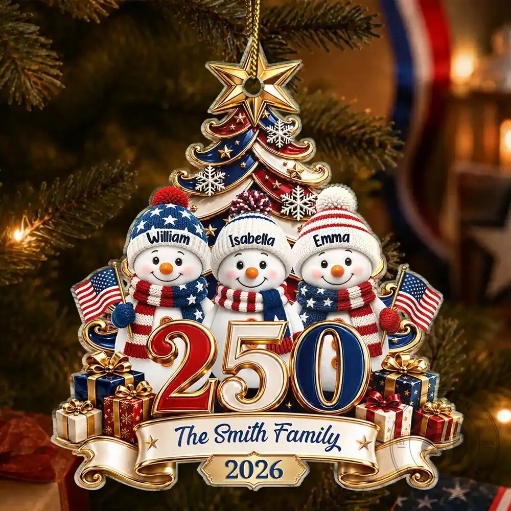 Personalized 250th Anniversary Snowman Family Christmas Tree Ornament
