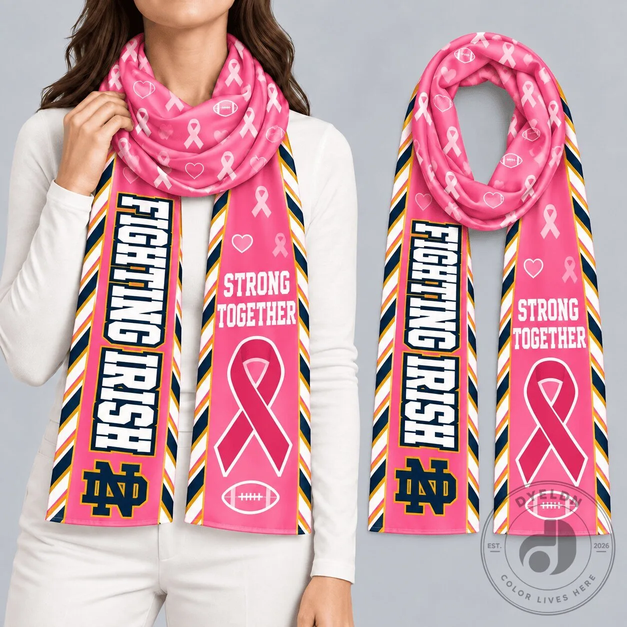 Notre Dame Fighting Irish Breast Cancer Awareness Pink Football Scarf