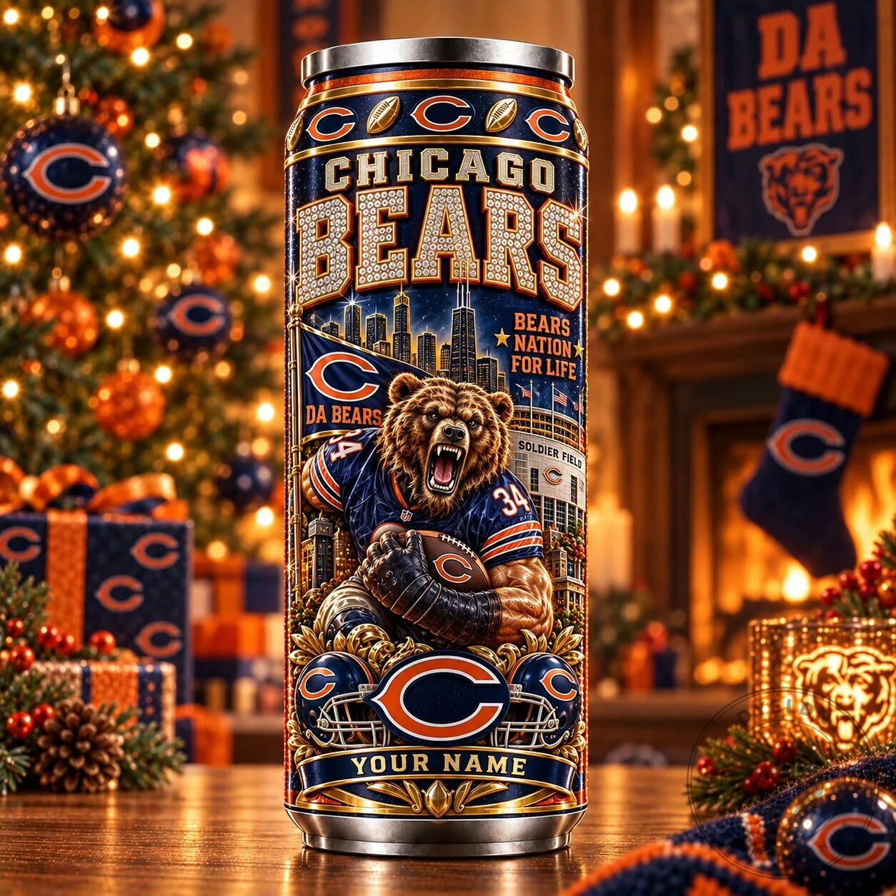 Chicago Bears NFL Football Team Custom Name Insulated Stainless Steel Tumbler
