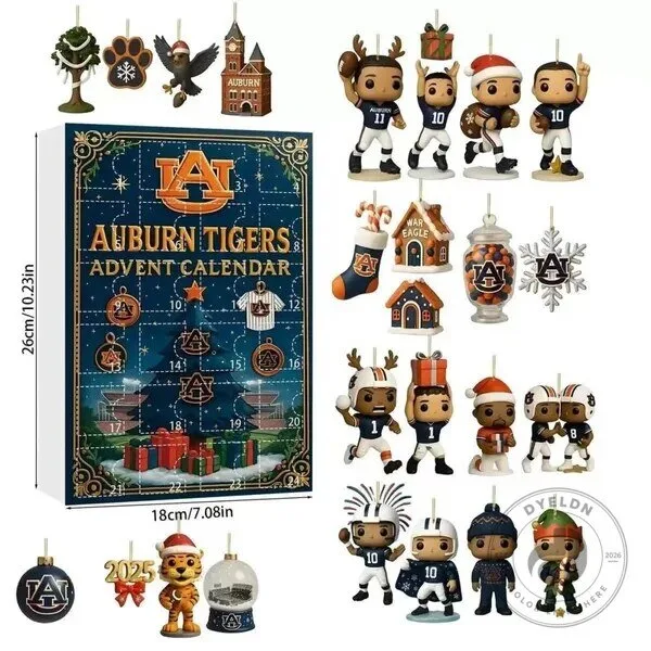 Christmas Advent Calendar for Auburn Tigers Football Fans Featuring 24 Collectible Ornaments
