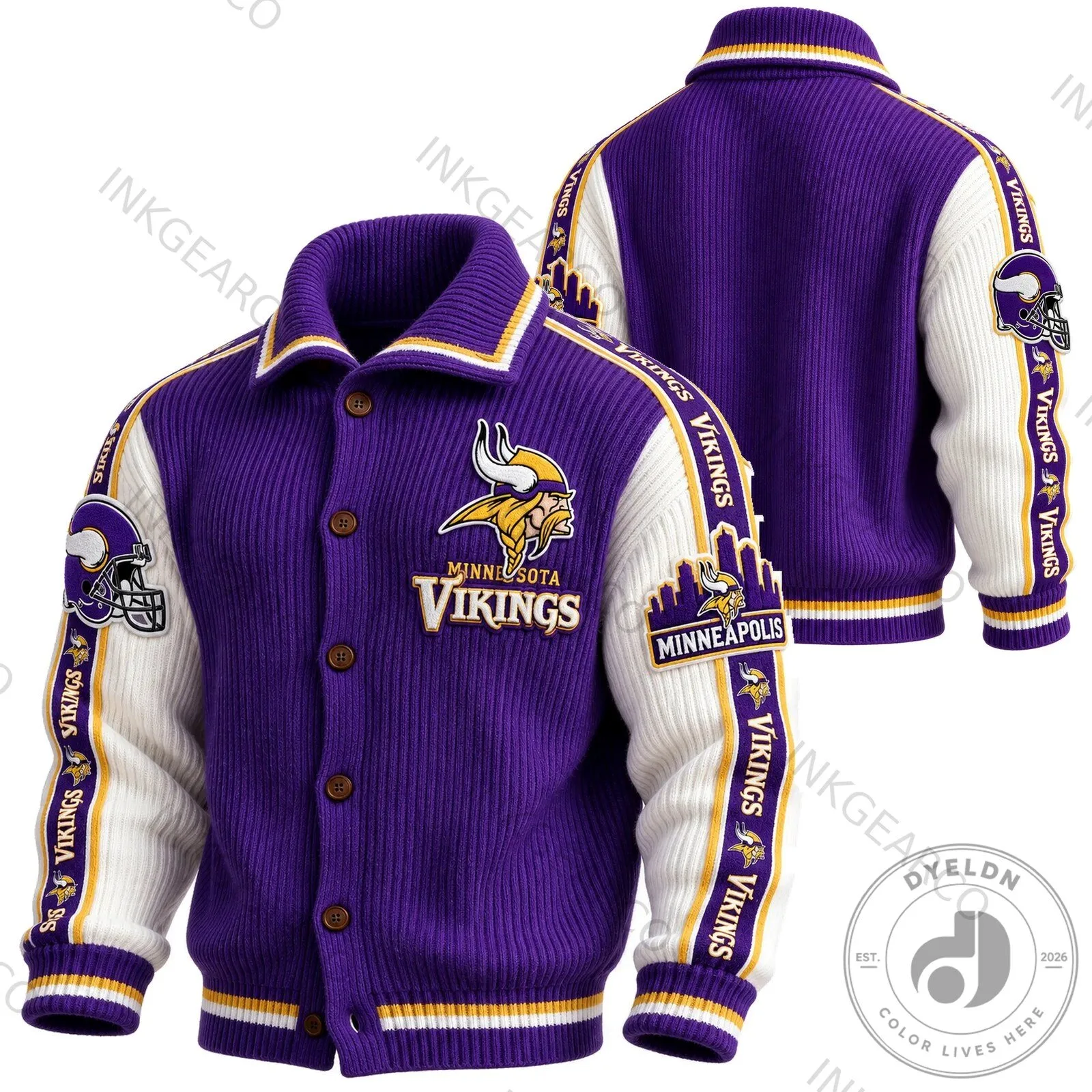 Minnesota Vikings NFL Football Team Logo Knit Cardigan Jacket