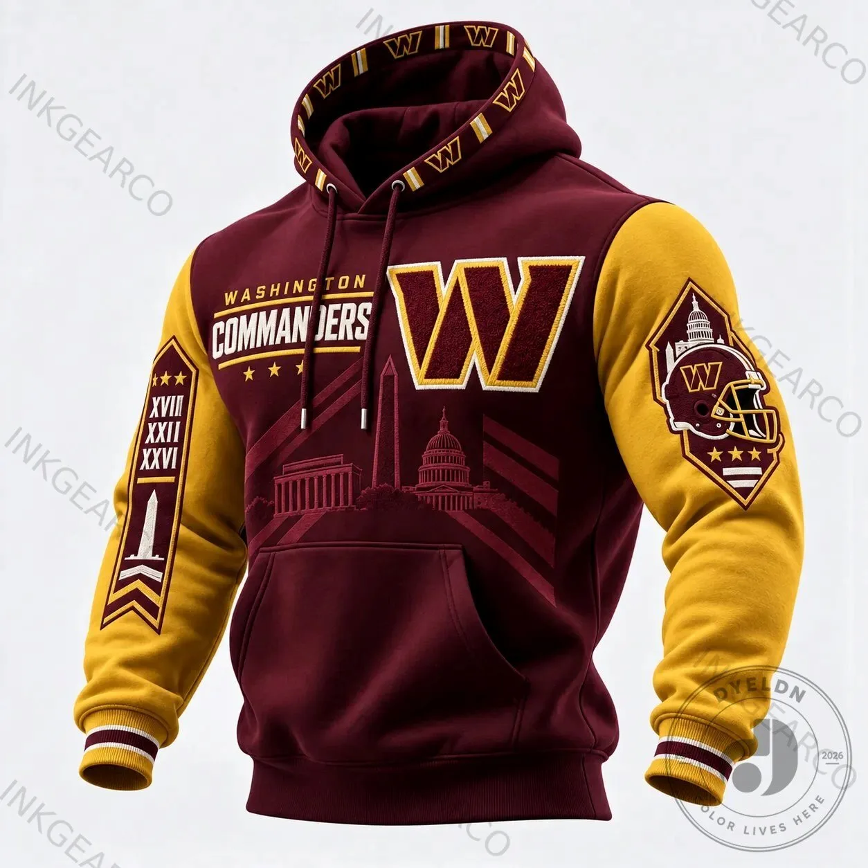 Washington Commanders Football Team Maroon and Gold Hoodie Sweatshirt