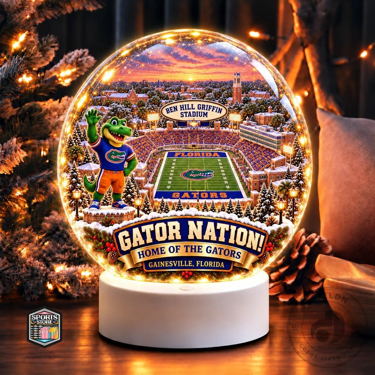 Florida Gators Ben Hill Griffin Stadium Christmas Snow Globe Ornament