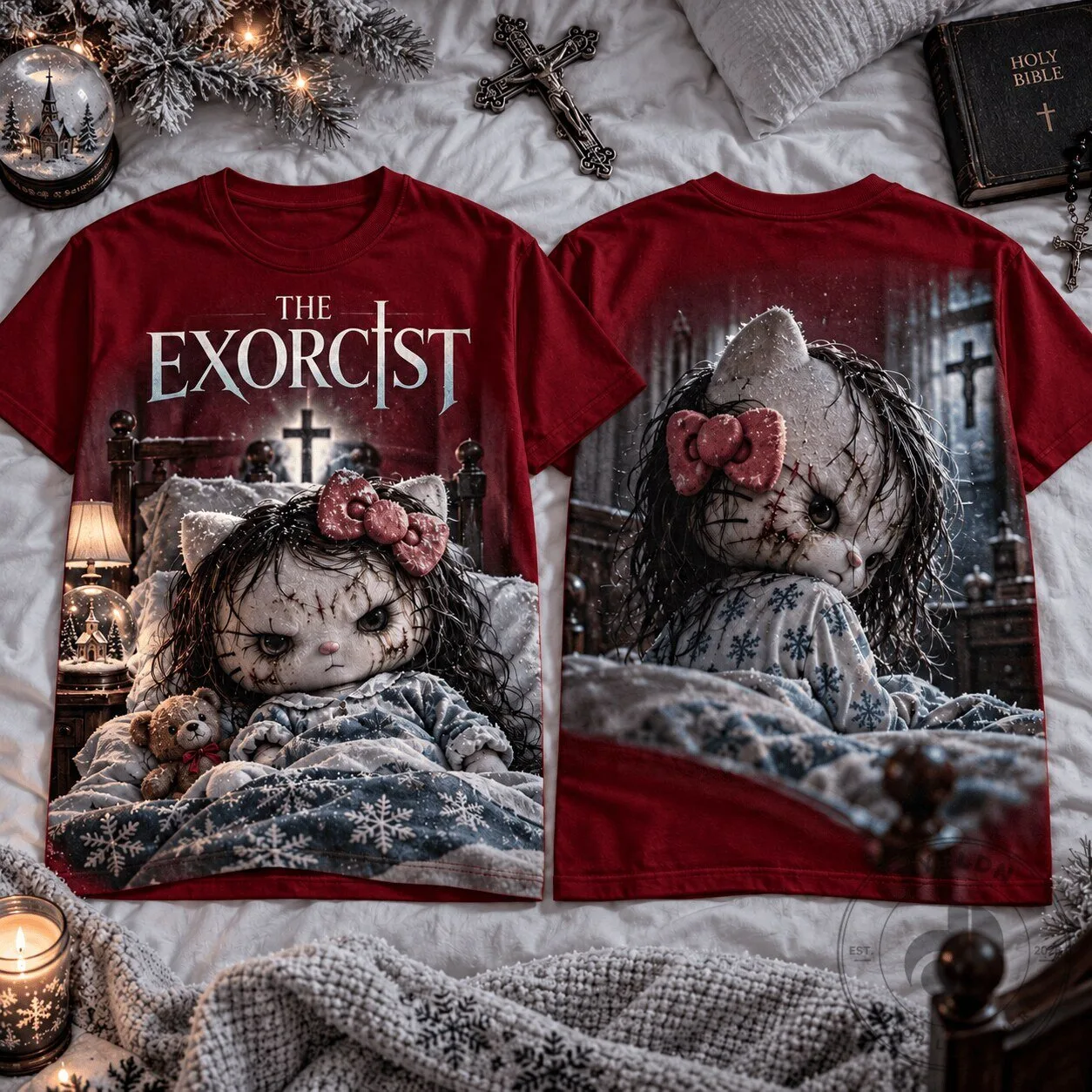 The Exorcist Hello Kitty Possessed Christmas Nightmare Horror Movie T-Shirt
