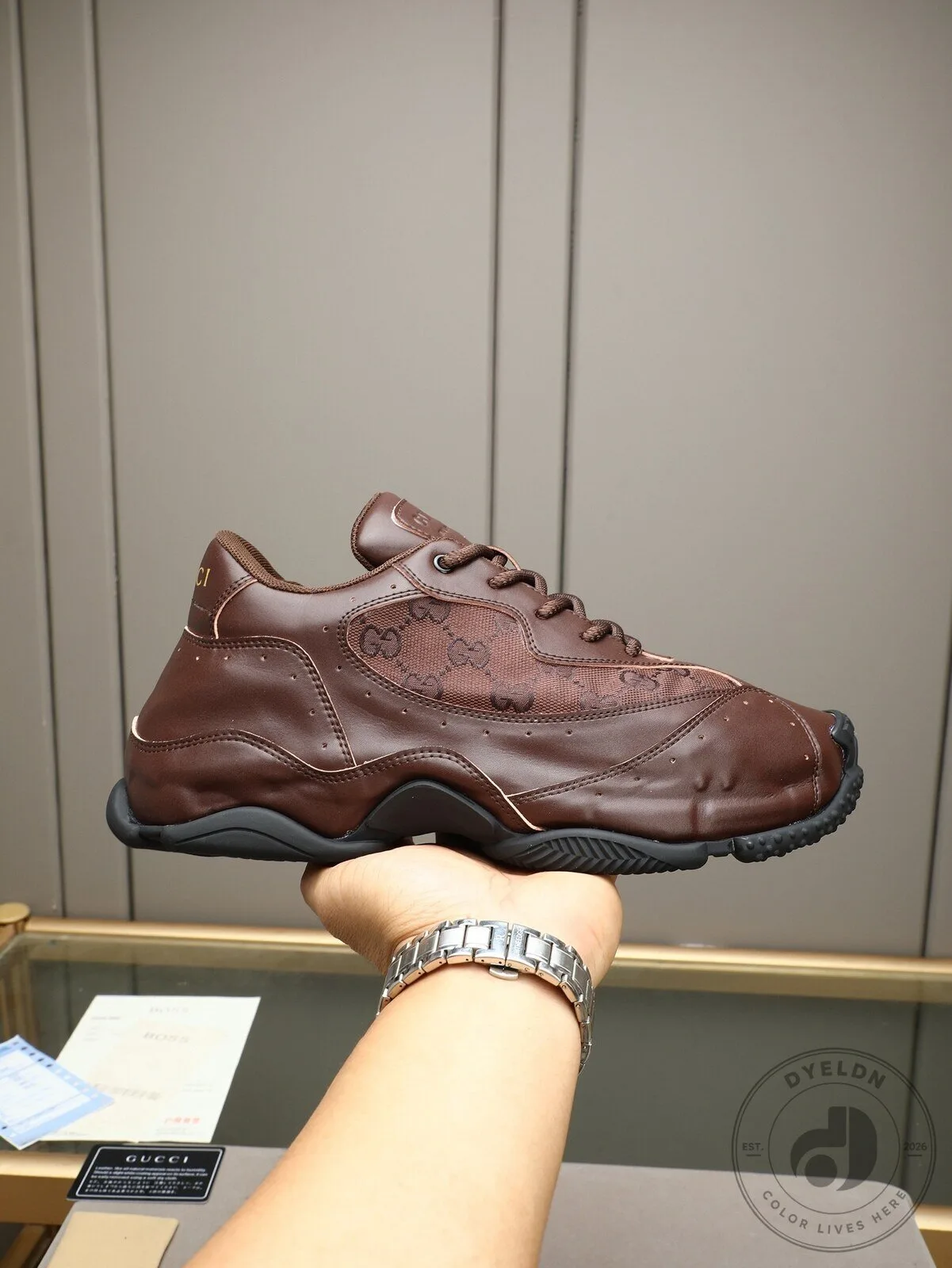 Gucci Brown Leather Monogrammed Designer Sneakers for Men and Women 9 Gucci Brown Leather Monogrammed Designer Sneakers for Men and Women