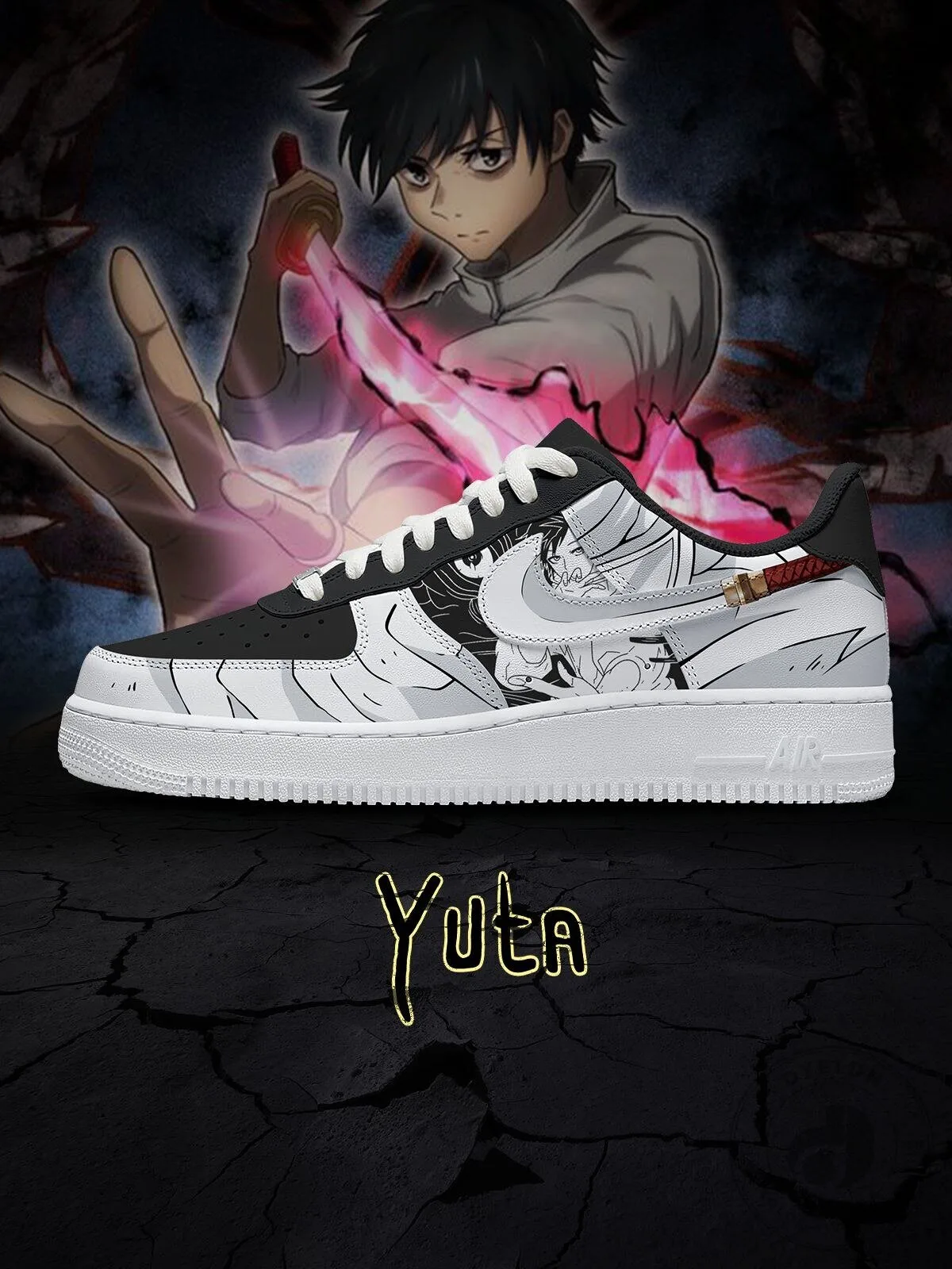 Yuta Okkotsu Jujutsu Kaisen Anime Custom Design White and Black Sneakers