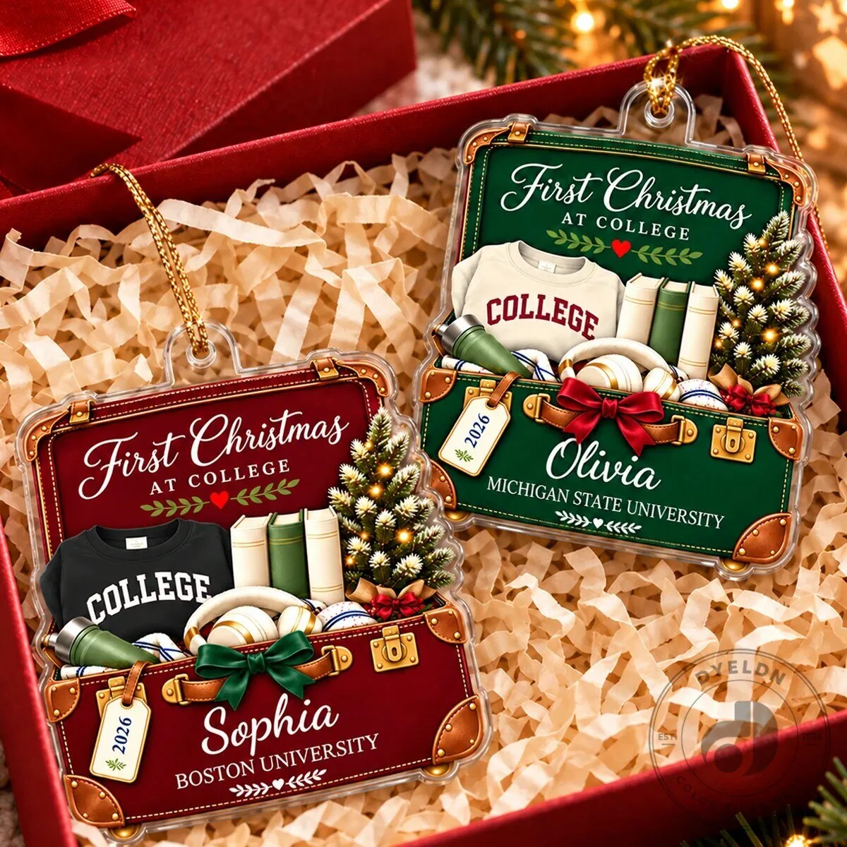 First Christmas At College Personalized Suitcase Acrylic Ornament