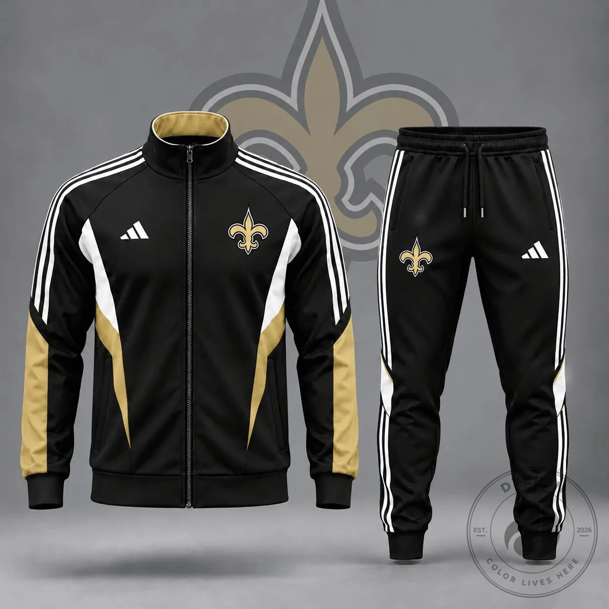 New Orleans Saints NFL Black Gold White Tracksuit Jacket and Jogger Pants Set