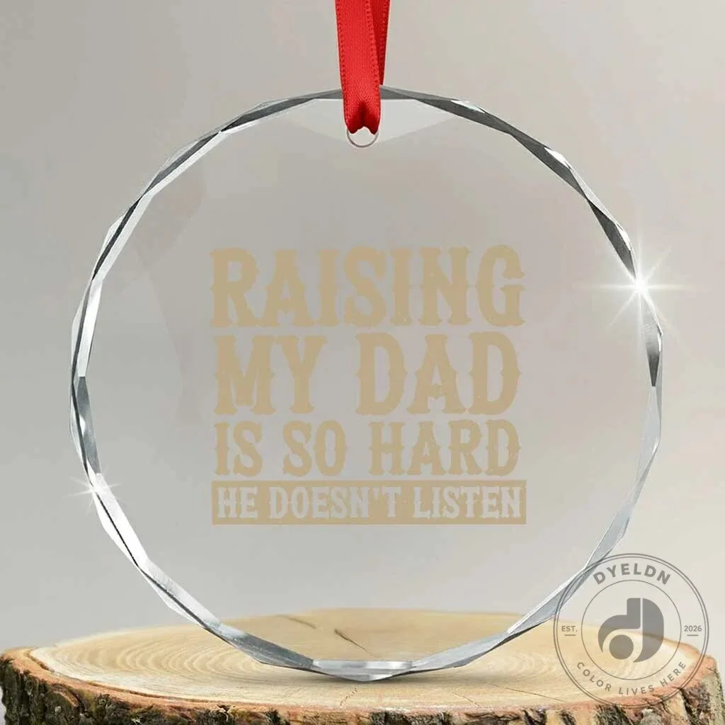 Raising My Dad Is So Hard He Doesn't Listen Funny Father's Day Crystal Ornament
