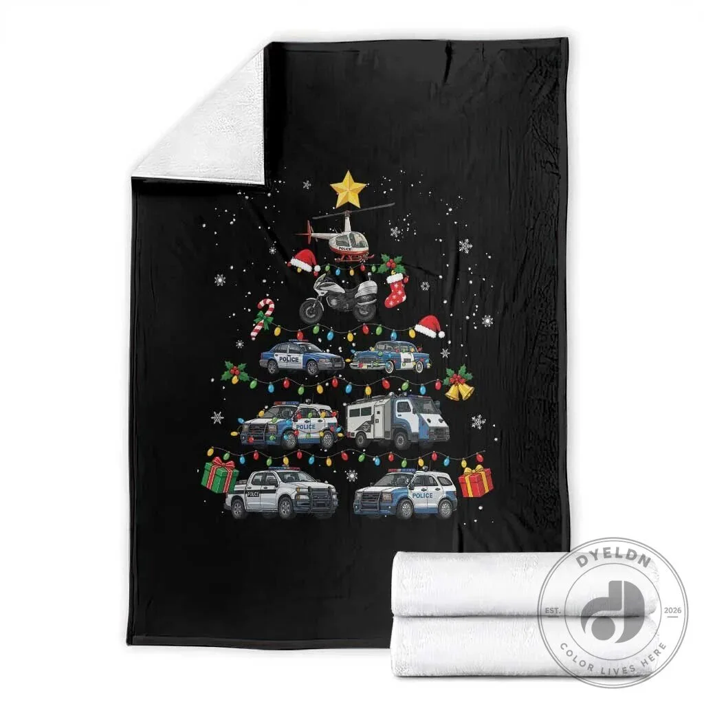 Police Car Christmas Tree Holiday Throw Blanket Law Enforcement Officer Appreciation Gift