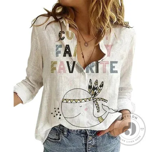 Cute Family Favorite Whale Graphic Long Sleeve Button Down Shirt